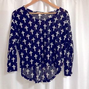 Black and white cross sweater crop top